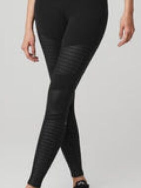 ALO Yoga Black Moto Ribbed Leggings